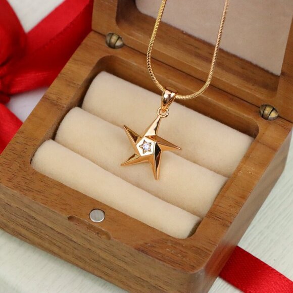 "Shiny Rose Gold Star Pendant with Tiny Crystal Accent Center, XPPT1537 - Picture 5 of 13